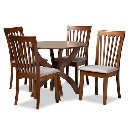 Baxton Studio Bailey Modern and Contemporary Grey Fabric and Walnut Brown Finished Wood 5-Piece Dining Set 174-9879-10901-Zoro